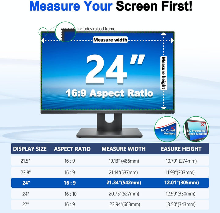 24 Zoll Monitor Magnetisch Blickschutzfolie 16:9 Seitenverhältnis, Anti Blaulichtfilter, Anti Glare