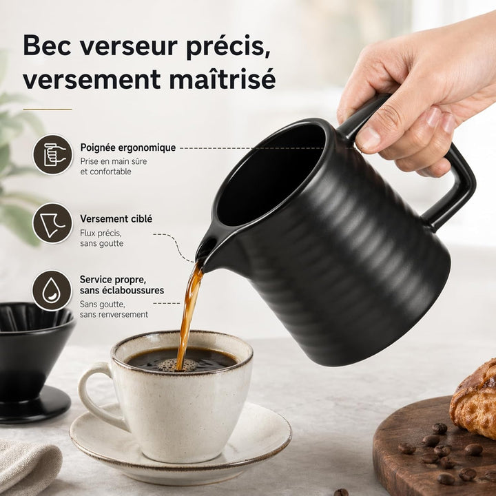Keramik Kaffeebereiter Kaffeekanne mit Kaffeefilter - Handfilter Kaffee Set in Schwarz Hitzebeständi