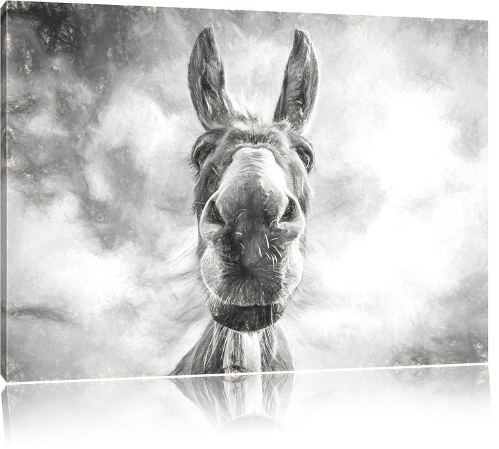 Pixxprint Lustiger Esel Kunst Kohle Effekt, Format: 100x70 auf Leinwand, 100x70