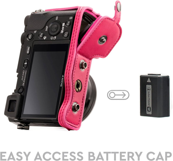 MegaGear Sony Alpha A6300, A6000 (16-50 mm) Ever Ready Leder Kamera-Case mit Trageriemen und Batteri