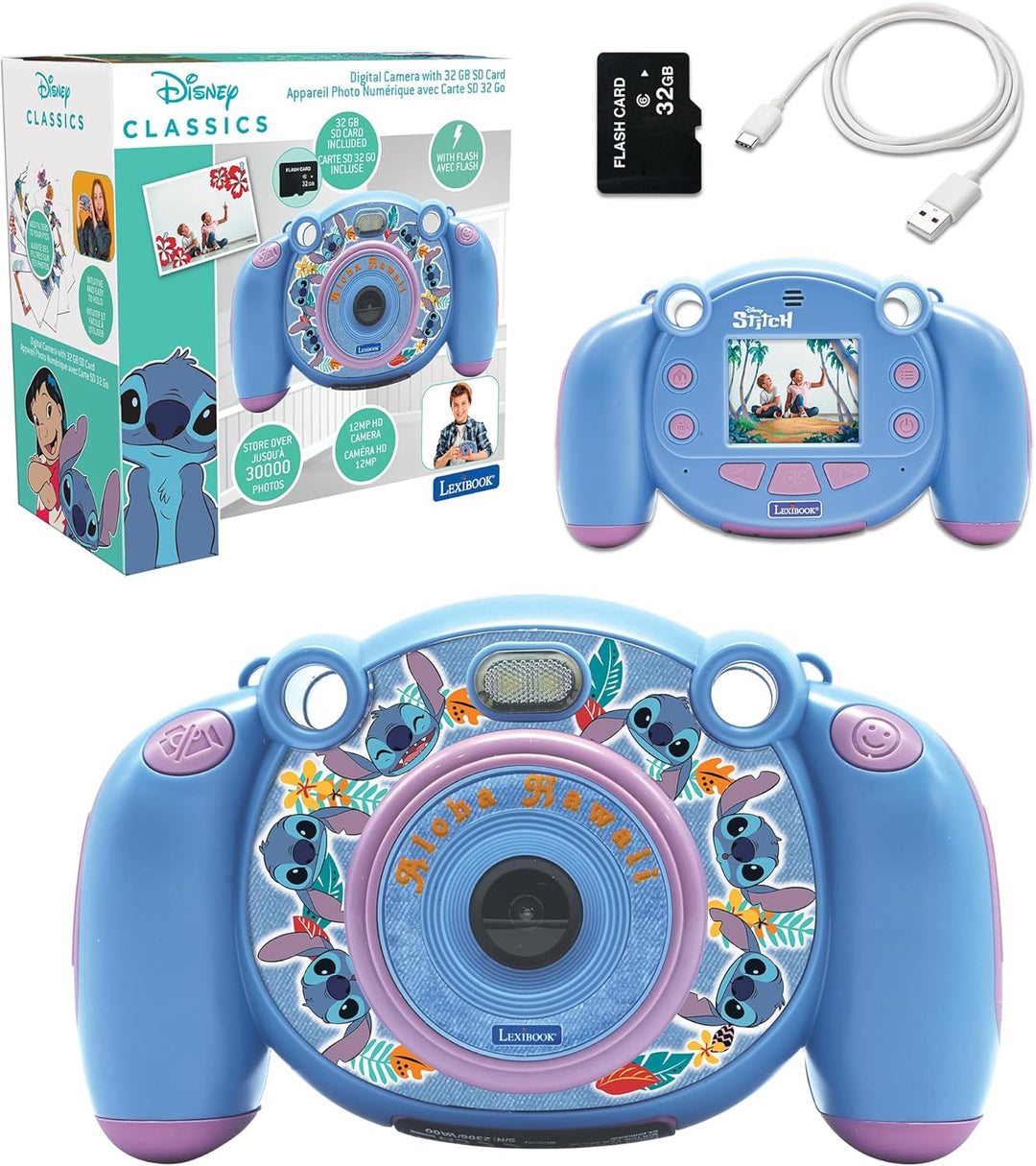 Lexibook - Disney Stitch - 4-in-1-Kinderkamera mit Foto-, Video-, Audio- und Spielfunktionen, 32GB S
