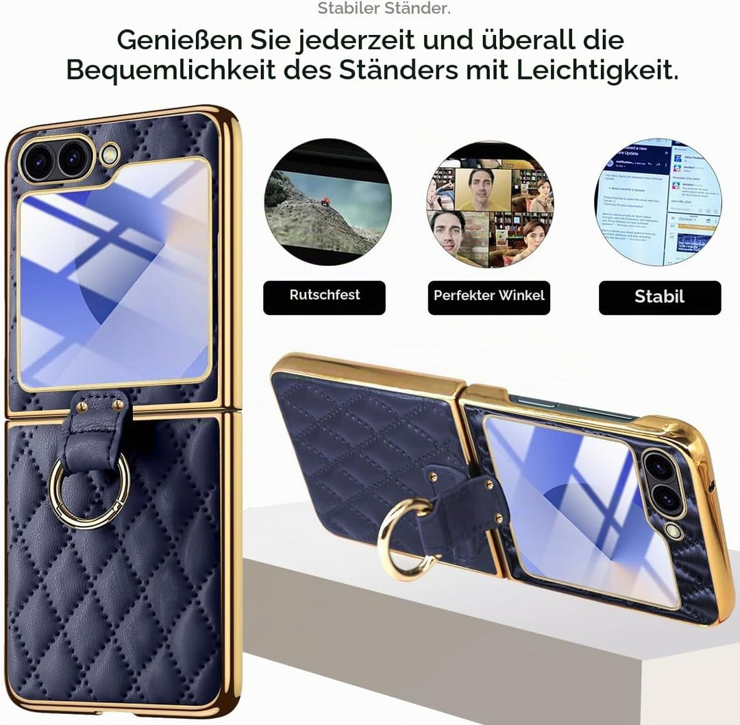 Miimall Lederhülle Kompatibel mit Samsung Galaxy Z Flip 6/Flip7 FE Hülle mit Kameraschutz+Ring Ständ