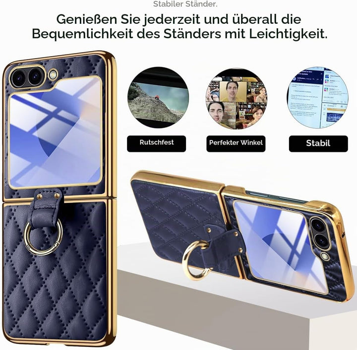 Miimall Lederhülle Kompatibel mit Samsung Galaxy Z Flip 6/Flip7 FE Hülle mit Kameraschutz+Ring Ständ