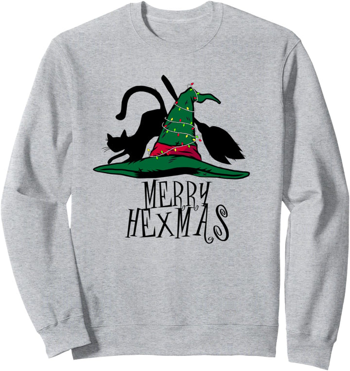 MERRY HEXMAS Hexenhut Besen Katze Okkult Meme Sweatshirt