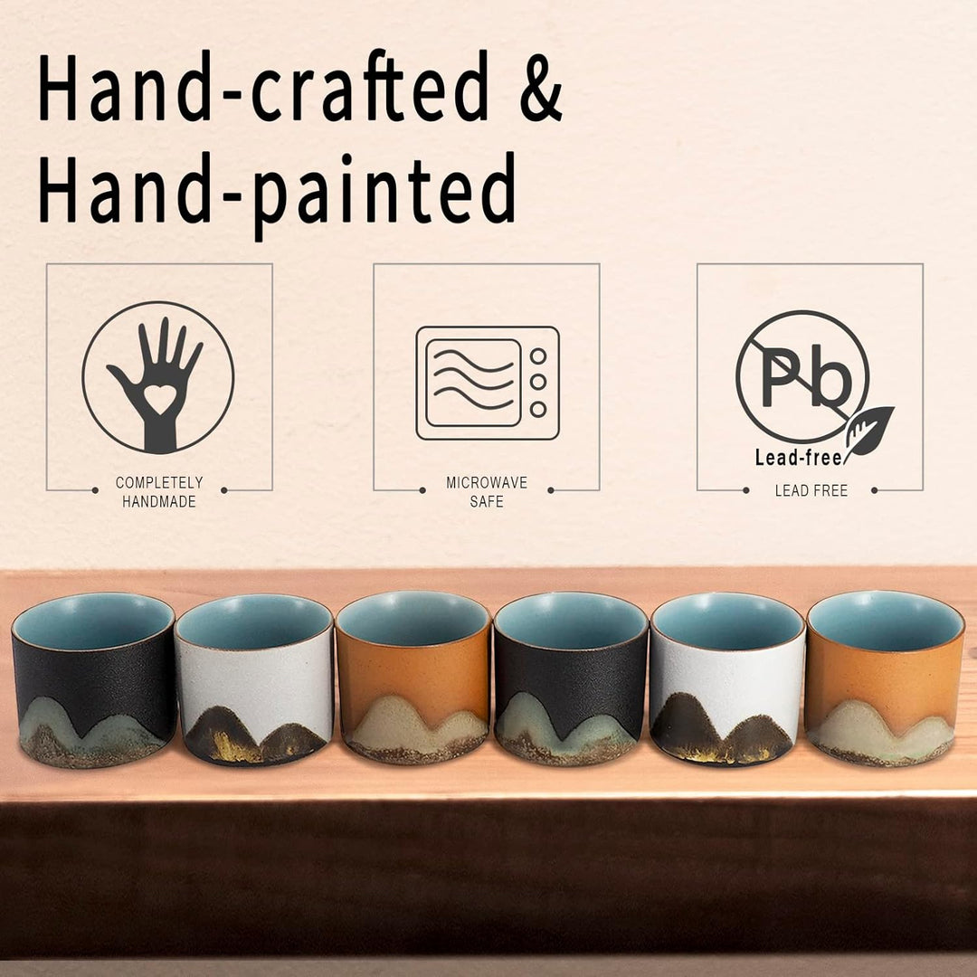 DigiTizerArt Satz von 5 handgezeichnete traditionelle chinesische Keramik Teetasse Teetassen, Pflanz