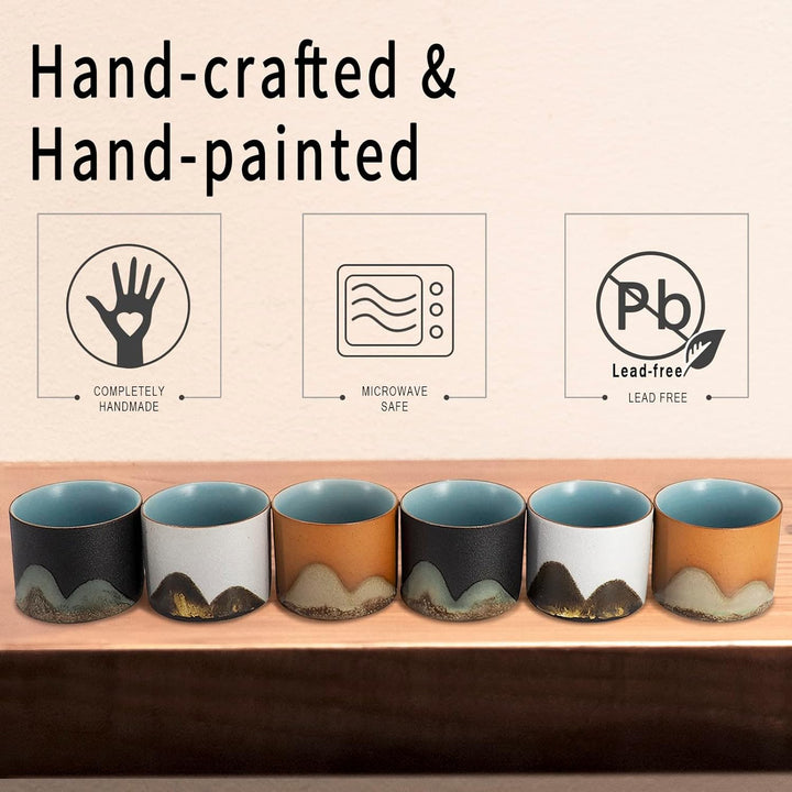 DigiTizerArt Satz von 5 handgezeichnete traditionelle chinesische Keramik Teetasse Teetassen, Pflanz