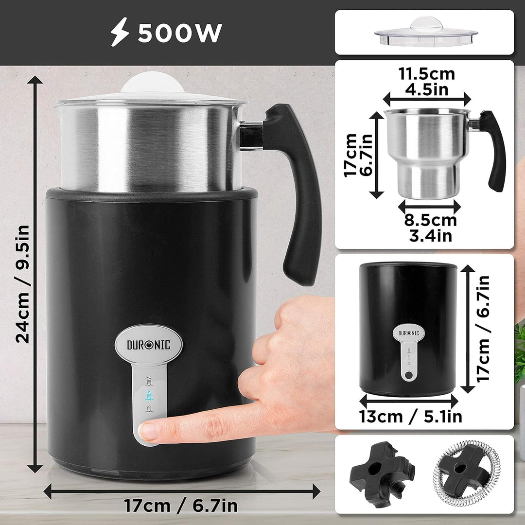 Duronic MF500 BK elektrischer Milchaufschäumer, 500 ml Behälter Milchaufschäumer Induktion, automati