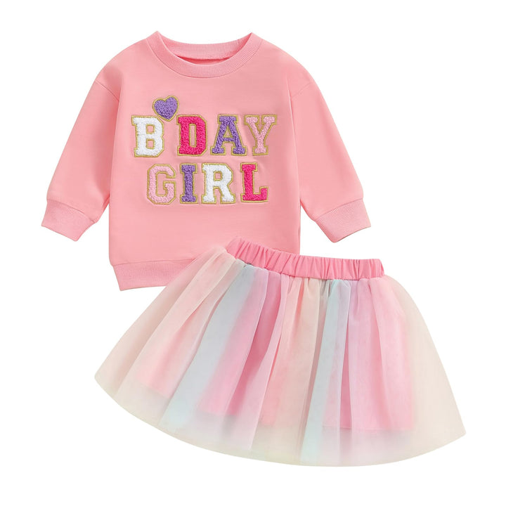 Baby Mädchen Geburtstag Outfit Prinzessein Spitzen Rock Set Langarm Buchstaben Stickerei Sweatshirt+