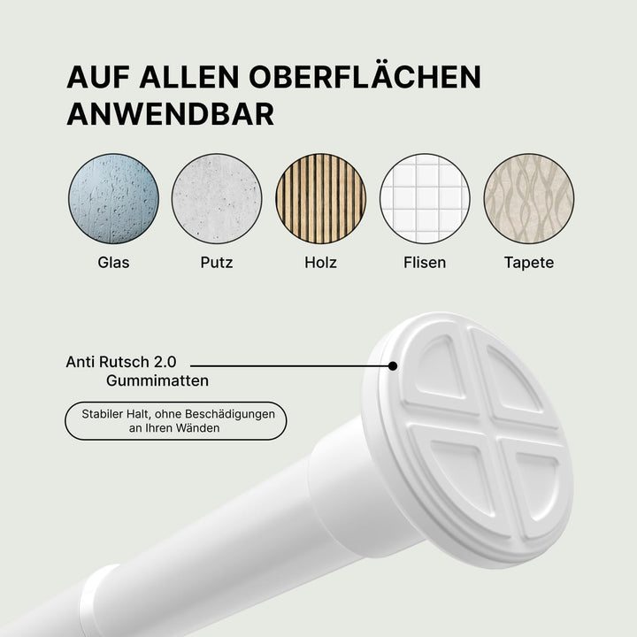 Gardinenstange ohne Bohren 90-160cm, Weiss, Ø 25 mm, Teleskopstange zum Klemmen - Vorhangstange Klem