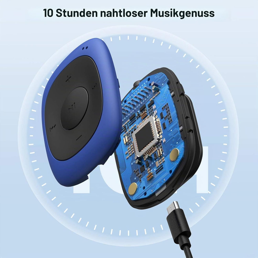 AGPTEK Mini Clip 8GB MP3 Player mit Bügel-Kopfhörer und Silikon Hülle, Leichter Sport Musik Player m