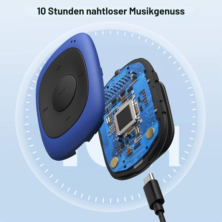 AGPTEK Mini Clip 8GB MP3 Player mit Bügel-Kopfhörer und Silikon Hülle, Leichter Sport Musik Player m