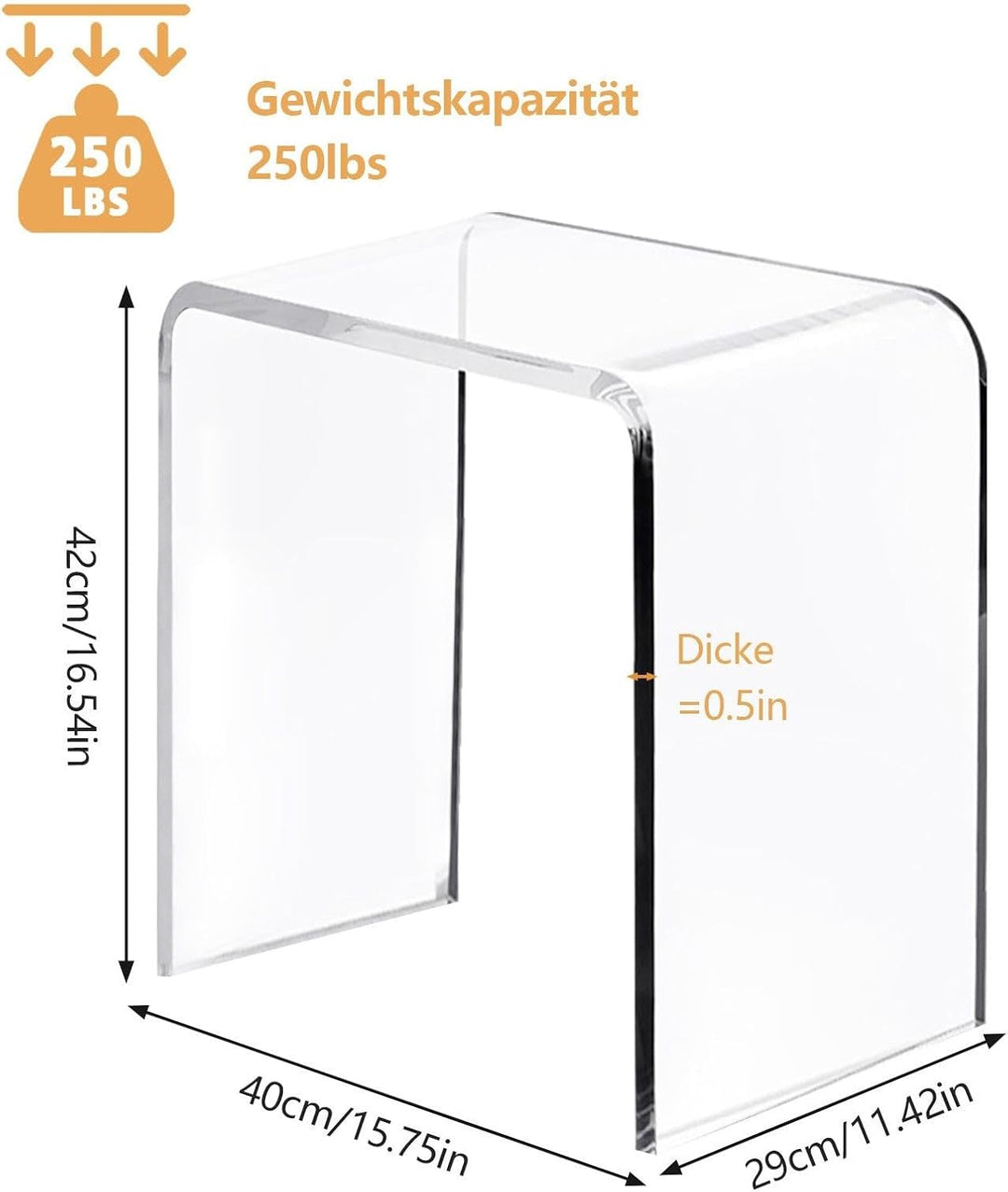 TWSOUL Badhocker, Duschhocker aus Acryl 42x40x29cm, Transparenter Badezimmer Hocker, rutschfest & St