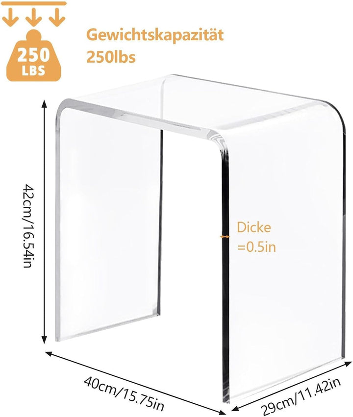 TWSOUL Badhocker, Duschhocker aus Acryl 42x40x29cm, Transparenter Badezimmer Hocker, rutschfest & St