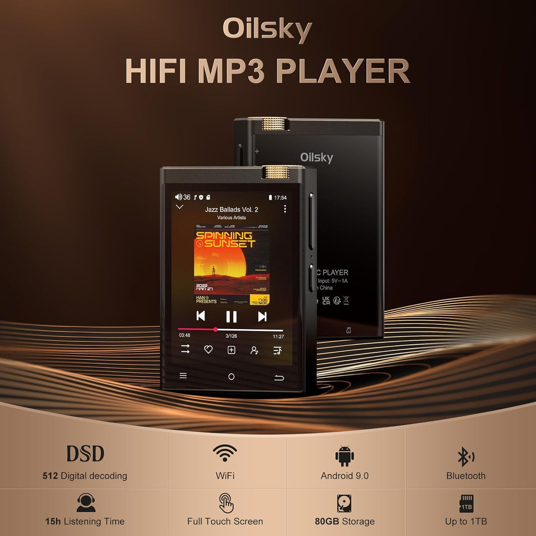 HiFi MP3 Player mit Bluetooth und WiFi, Oilsky 80GB tragbarer Android 9.0 Spotify MP3-Player, 2,8&
