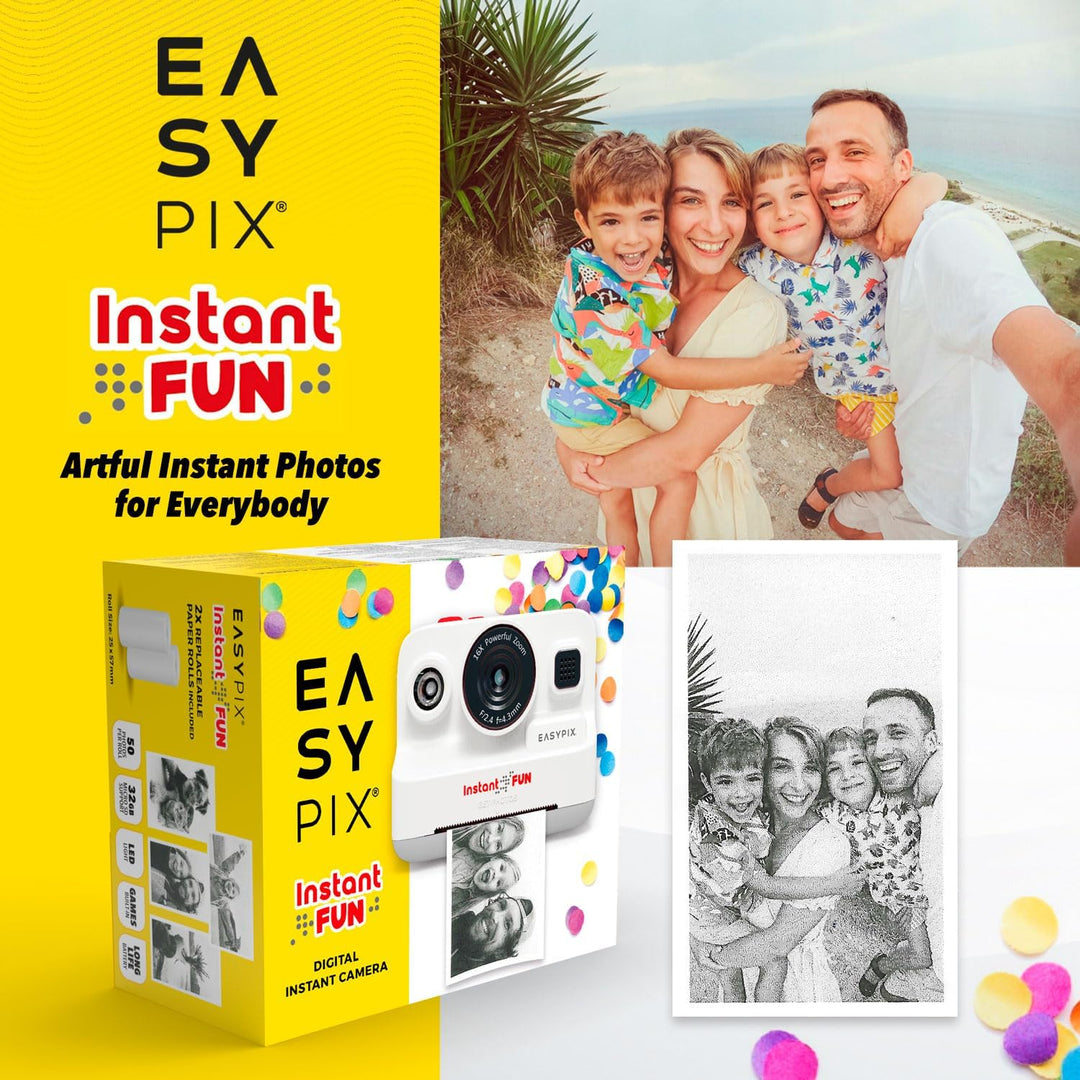Easypix InstantFUN Sofortbildkamera, kreativer Fotospass für Erwachsene und Kinder, Schwarz-Weiss-Th