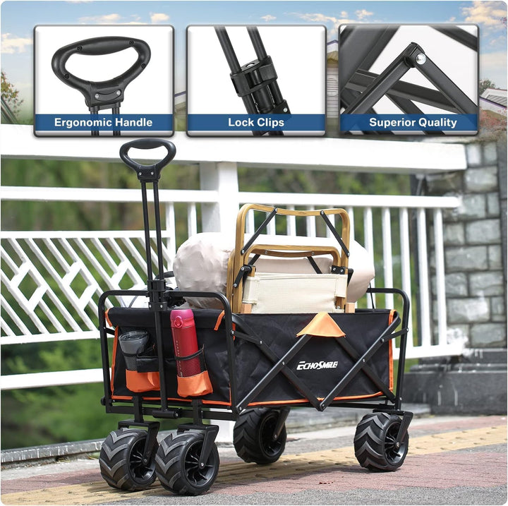 EchoSmile Bollerwagen Faltbar 200L 160KG, Handwagen Transportwagen Klappbar mit Verstellbarem Griff