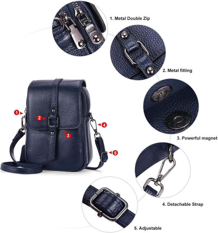 HAWEE Mode Damen Handytasche mit Riemen Echtes Leder Crossbody Handy Umhängetasche Leicht Damen Schu