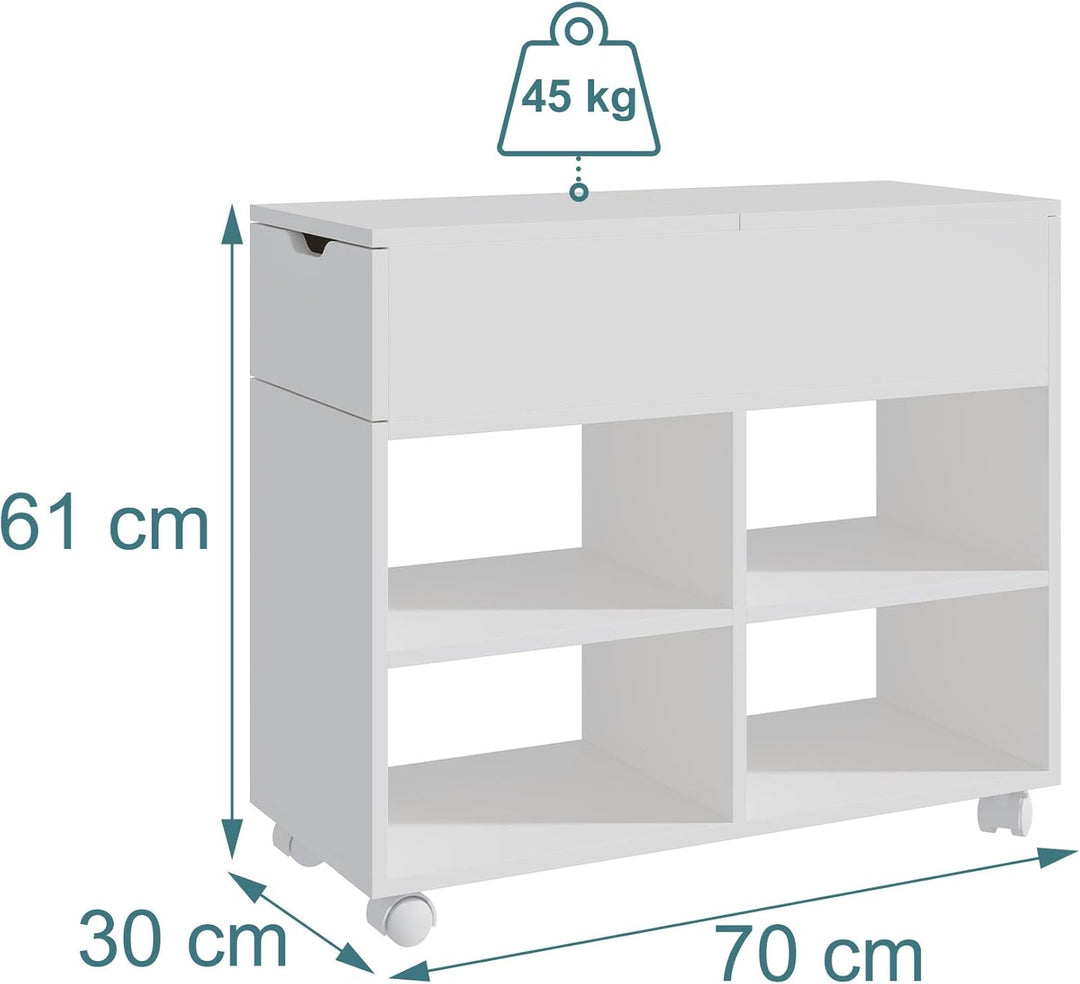 Relaxdays Rollcontainer, 5 Fächer, Schublade, HxBxT: 61 x 70 x 30 cm, offen, schmaler Aktenschrank a