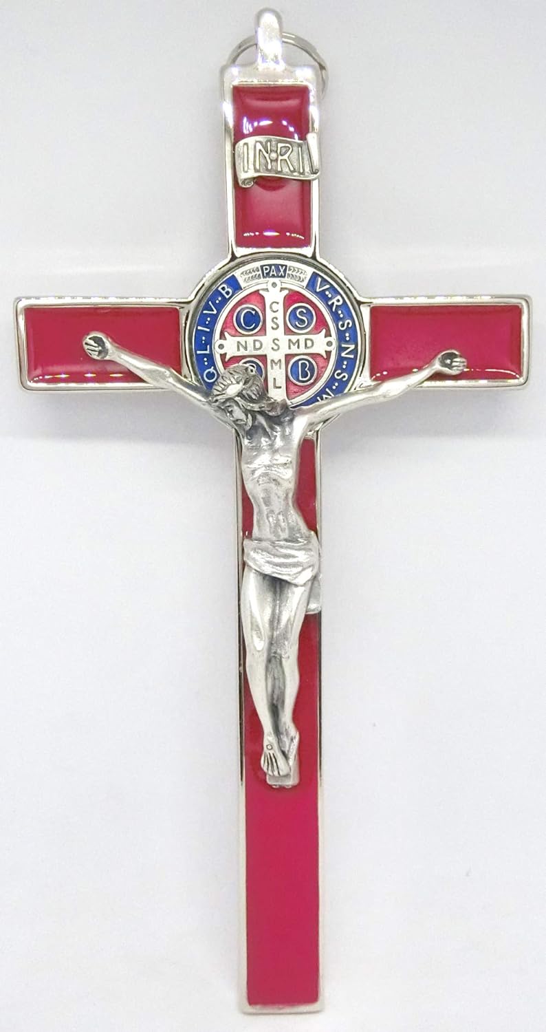 GTBITALY 10.004.11 Kreuz Silber Rot St. Benedikt 20 cm emailliert mit Box Geschenkbox Gift Prete Exo