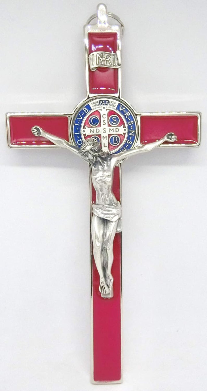 GTBITALY 10.004.11 Kreuz Silber Rot St. Benedikt 20 cm emailliert mit Box Geschenkbox Gift Prete Exo