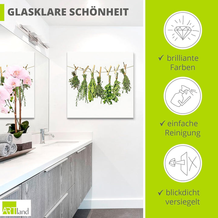 ARTland Glasbilder Wandbild Glas Bild einteilig 40x40 cm Quadratisch Kräuter Gewürze Rosmarin Minze