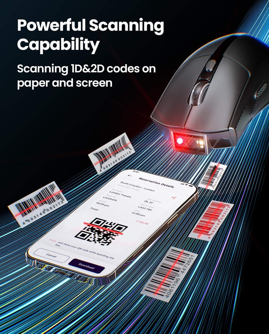 Eyoyo Wireless Mouse Barcode Scanner: 2-in-1 Bluetooth QR-Code-Scanner und Maus-Kombination mit 1200