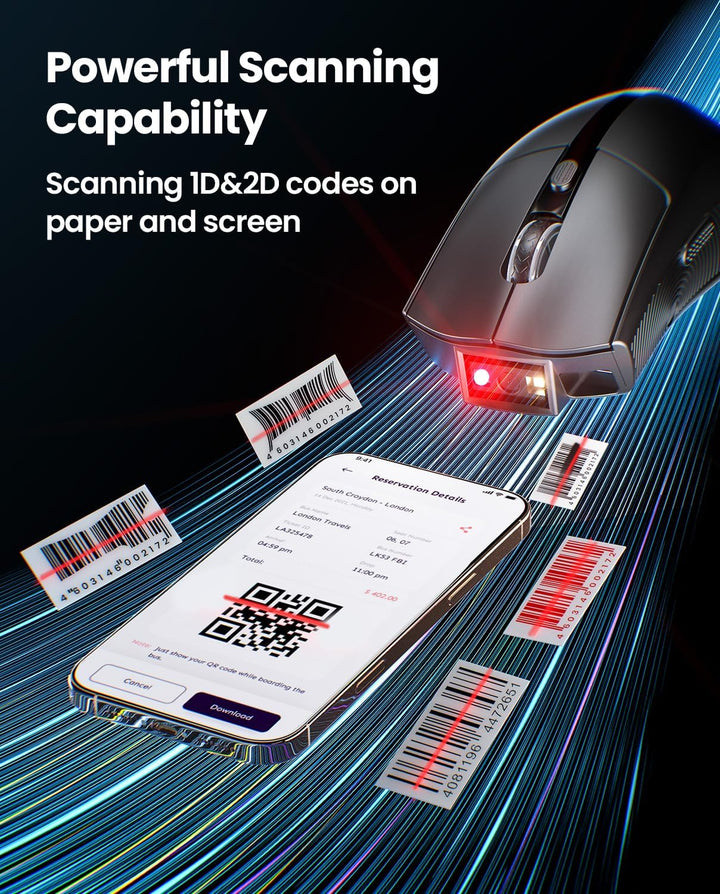 Eyoyo Wireless Mouse Barcode Scanner: 2-in-1 Bluetooth QR-Code-Scanner und Maus-Kombination mit 1200