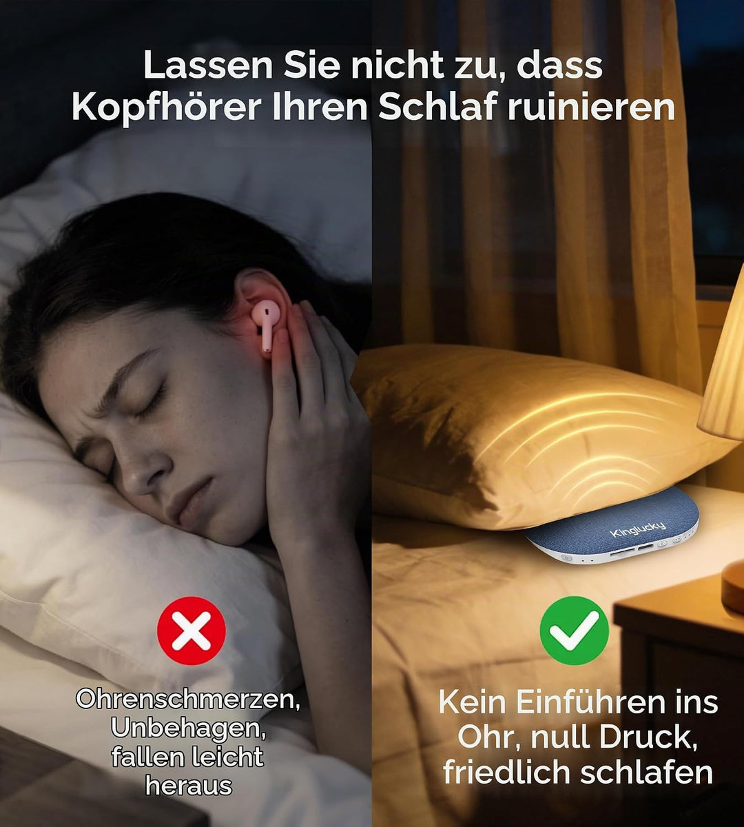 King Lucky Kissen Lautsprecher Bluetooth Klein Regengeräusche zum Einschlafen – Mini Schlaflautsprec