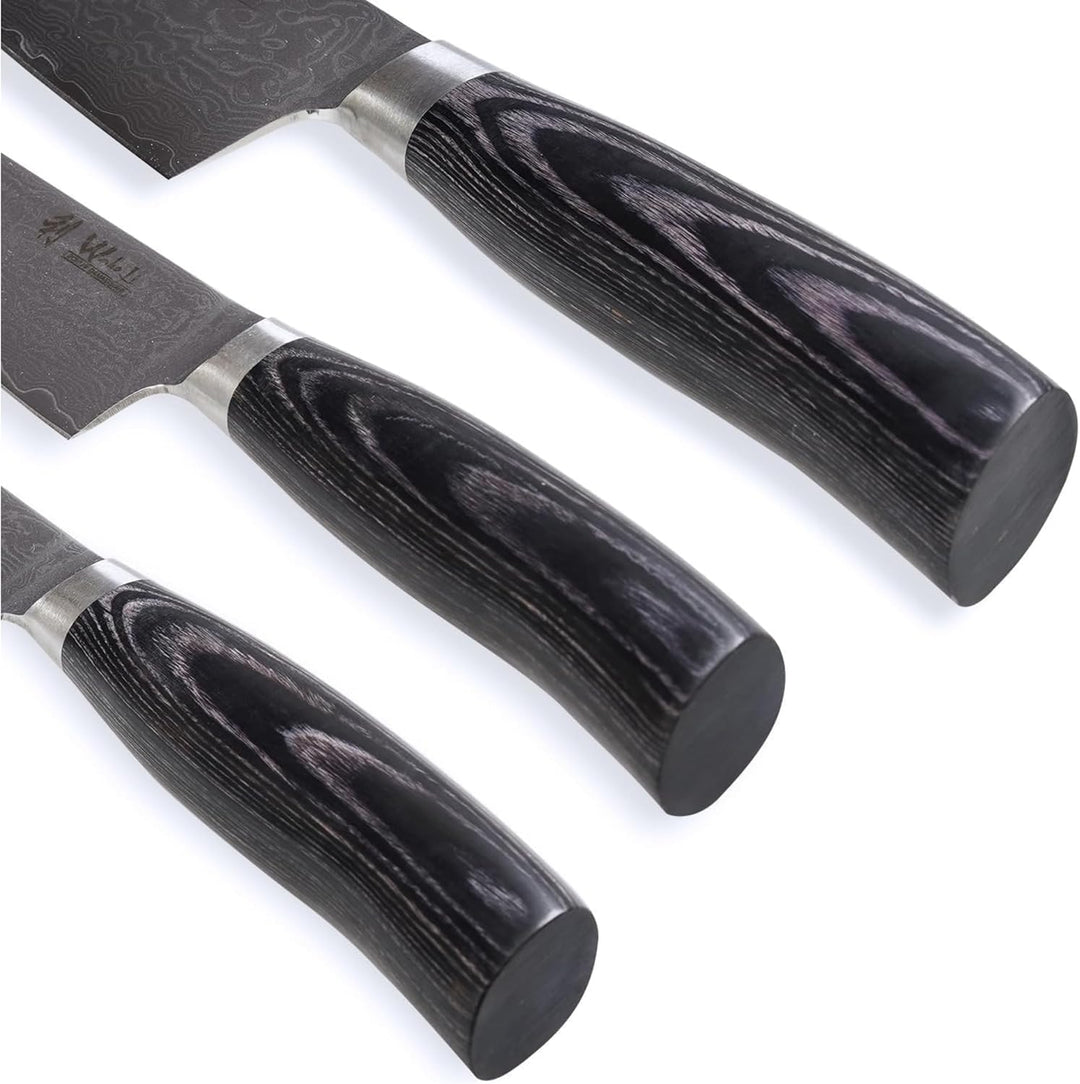 Wakoli EDIB Pro Black Damastmesser Set mit Gravur – Personalisiertes 3er Kiritsuke Messerset, 17cm,