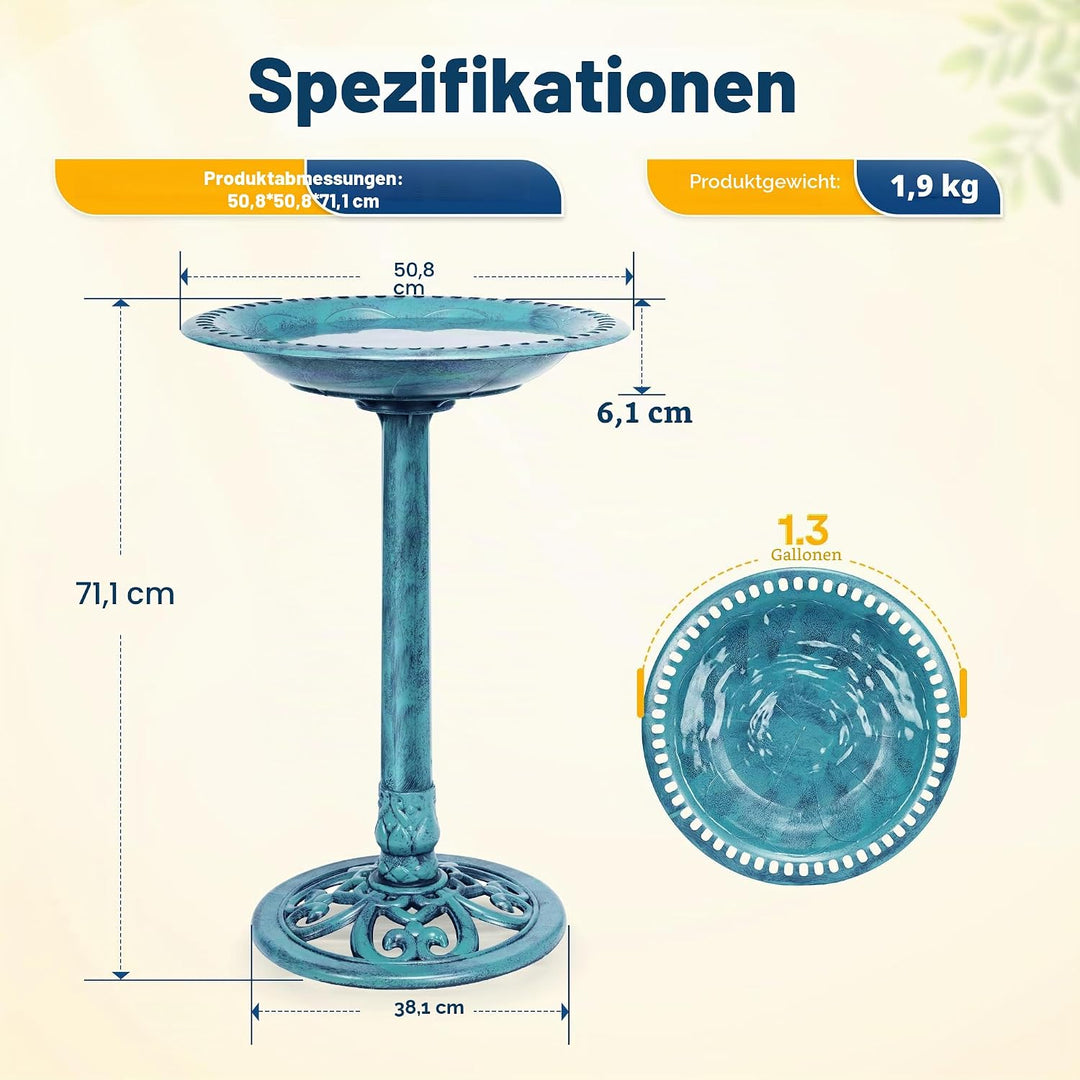 VIVOHOME Vogeltränke 71cm hoch Polyresin leicht antike Optik für Aussenbereich Blau, Blau