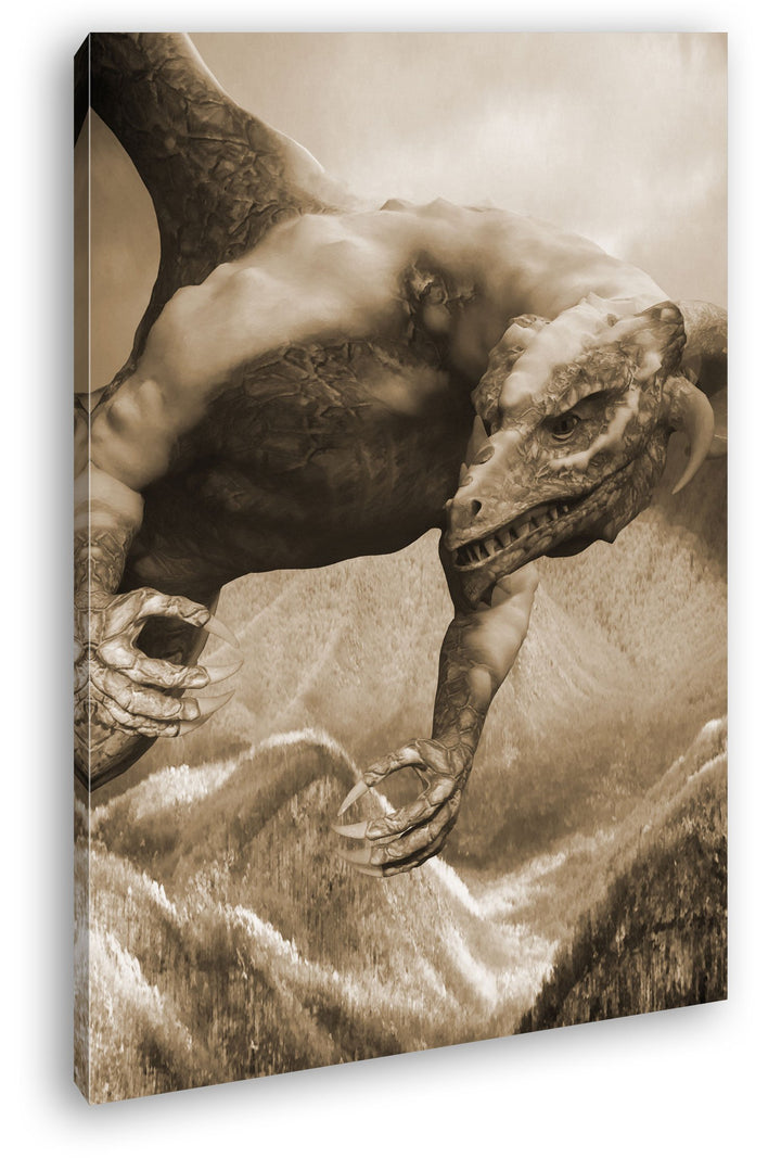 deyoli gigantischer Drache Format: 80x60 Effekt: Sepia als Leinwand, Motiv fertig gerahmt auf Echtho