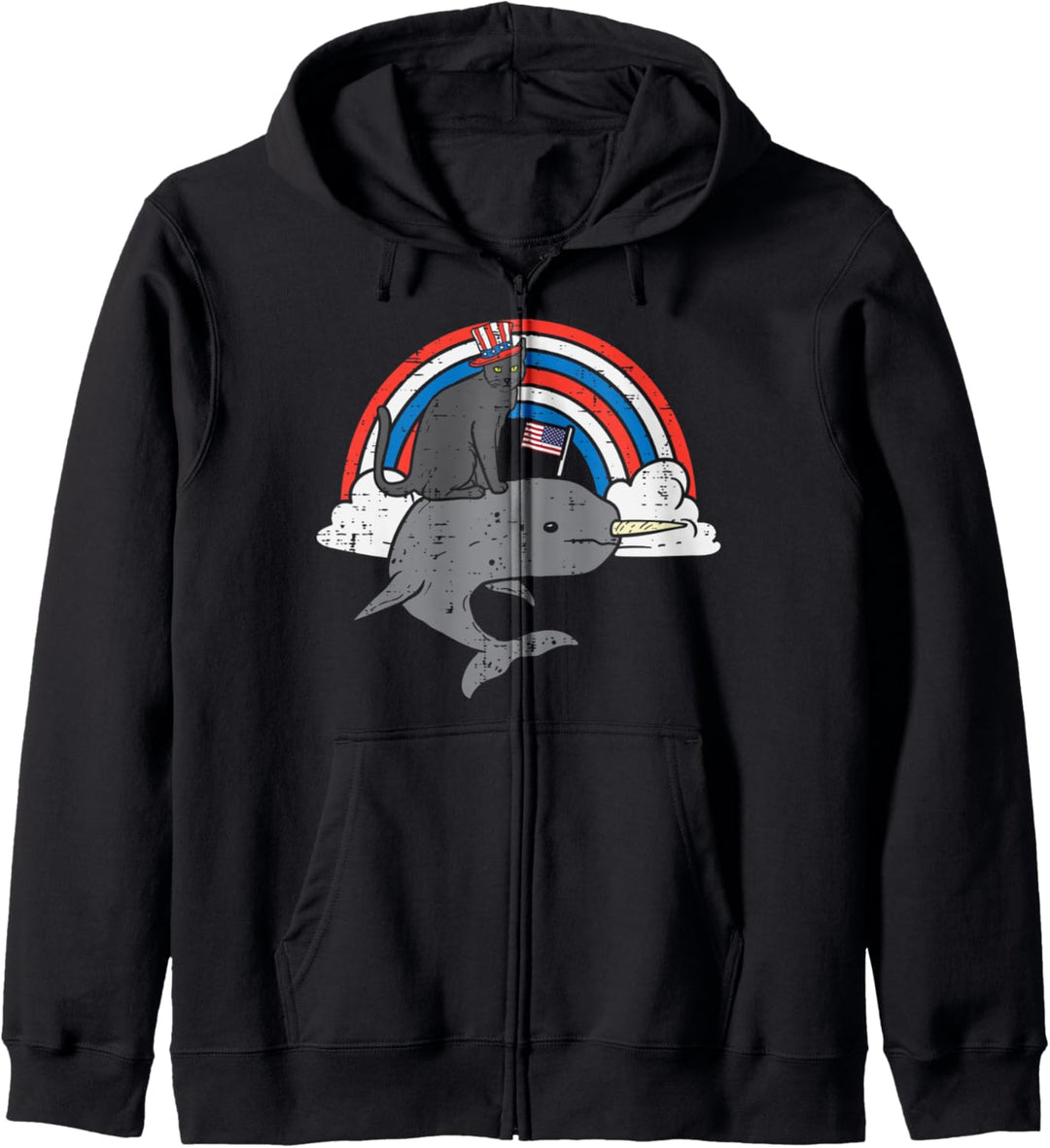 Cat Rainbow Narwhale American Flag 4th Of July Fourth Animal Kapuzenjacke