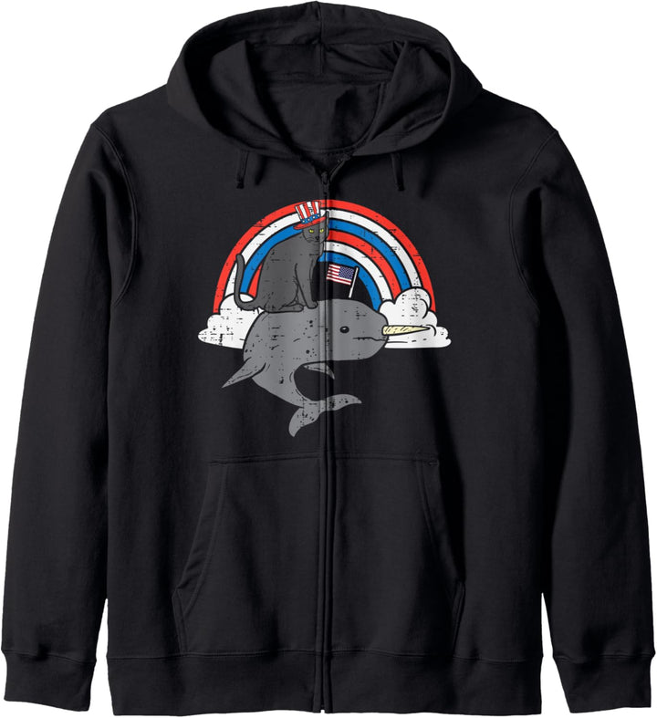 Cat Rainbow Narwhale American Flag 4th Of July Fourth Animal Kapuzenjacke