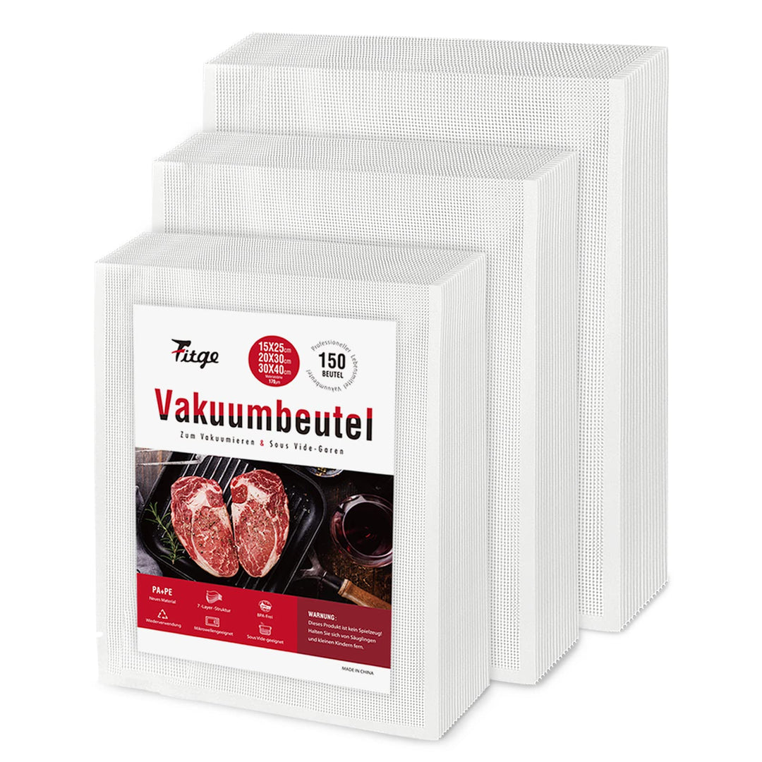 Fitge Vakuumierbeutel 170µm 15x25cm+20x30cm +30x40cm 150 Beutel für alle Vakuumiergeräte Vakuumbeute