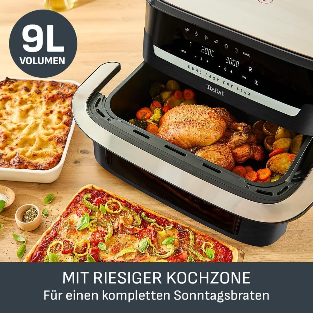 Tefal Dual Easy Fry Flex Heissluftfritteuse 9L – Airfryer mit 2 Kammern & GiantZone, FlexCook-Trennw