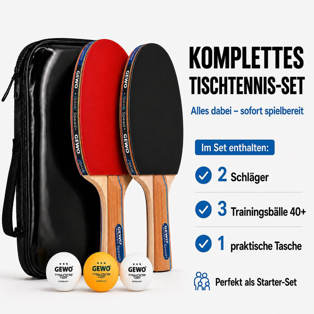 GEWO Rave Speed Tischtennisschläger Set - Kontrollierter Anfänger-Tischtennisschläger mit 3 Bällen -