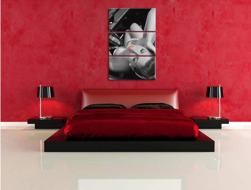 Pixxprint Rockabilly, Retro Style schwarz/weiss 3-Teiler Leinwandbild 120x80 Bild auf Leinwand