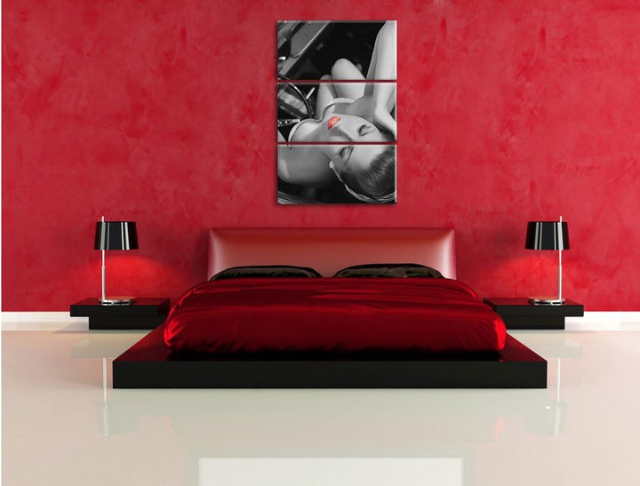 Pixxprint Rockabilly, Retro Style schwarz/weiss 3-Teiler Leinwandbild 120x80 Bild auf Leinwand