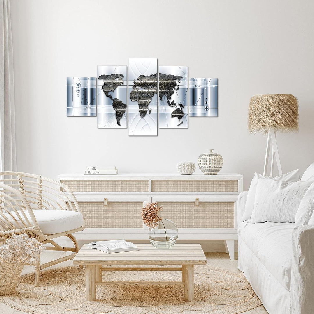 Runa Art Wandbilder Weltkarte Abstrakt 5 Teilig Bild auf Vlies Leinwand Deko Büro Wohnzimmer Kontine