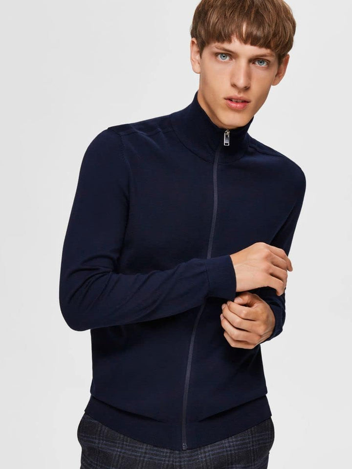 Herren Selected Basic Strickjacke | Einfarbiger Baumwolle Cardigan | SLHBERG Zip Longsleeve Sweatshi