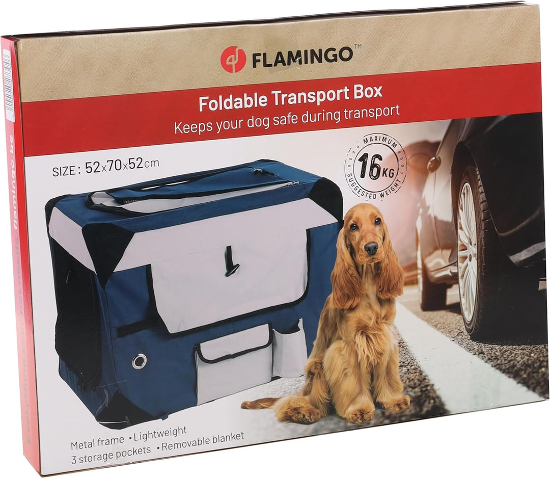 Flamingo Transportkäfig Geronimo blau 52x70x52cm - Verstärkter und Faltbarer Rahmen - Herausnehmbare