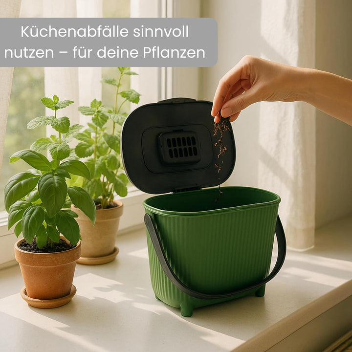 Bio‑Komposteimer 10L mit Deckel, Aktivkohlefilter & Tragegriff – platzsparend & geruchsfrei für Küch