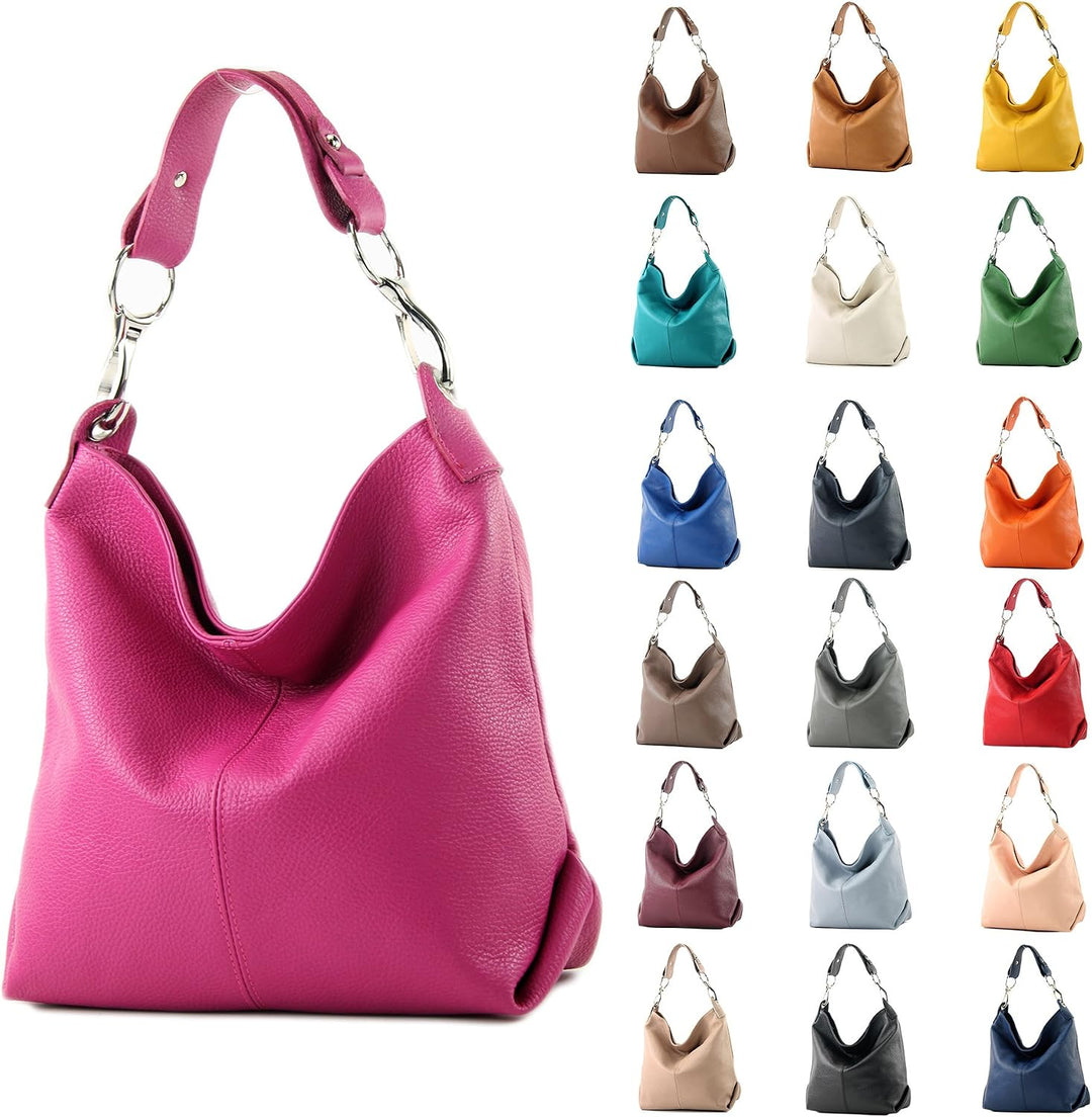modamoda de T168 Damen Leder Schultertasche, handmade in Italy Creme, Creme