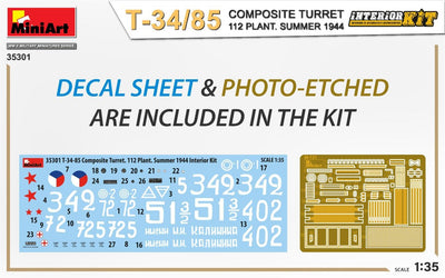 Mini Art 35301 1:35 T-34/85 Comp.Turm 112 Som.1944 Int. - originalgetreue Nachbildung, Modellbau, Pl