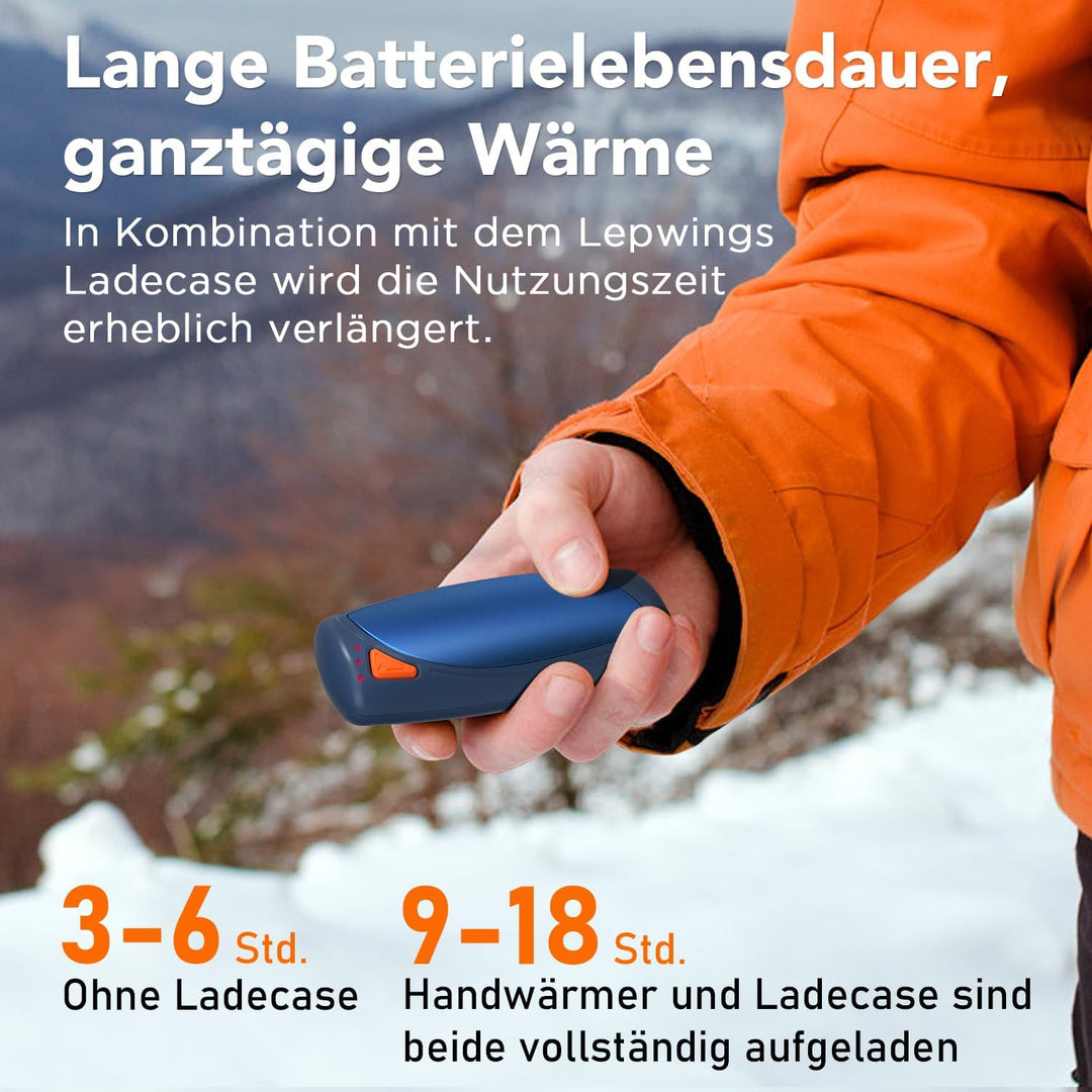 Lepwings Handwärmer Elektrisch 2er-Pack mit Ladecase, 14.000 mAh, Wiederverwendbare Taschenwärmer, B