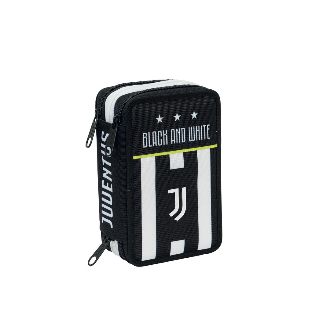 Seven Juventus Schutzhülle mit 3 Fächern, Best Match, schwarz und weiss, mit Stiften, Bleistiften, F