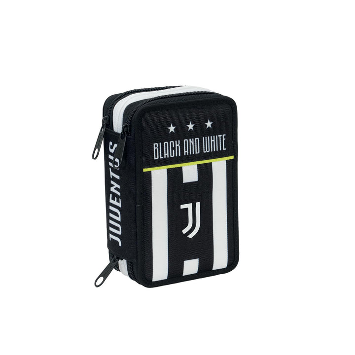 Seven Juventus Schutzhülle mit 3 Fächern, Best Match, schwarz und weiss, mit Stiften, Bleistiften, F