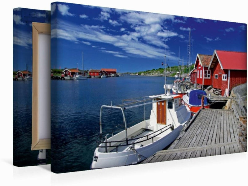 Premium Textil-Leinwand 45 x 30 cm Quer-Format Schweden: Kleiner Hafen an der Westküste | Wandbild,