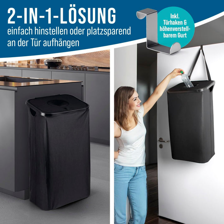 EASYmaxx Pfandflaschen Sammelbehälter 80 l inkl. Türhaken & 2 herausnehmbare Tragetaschen | Flaschen