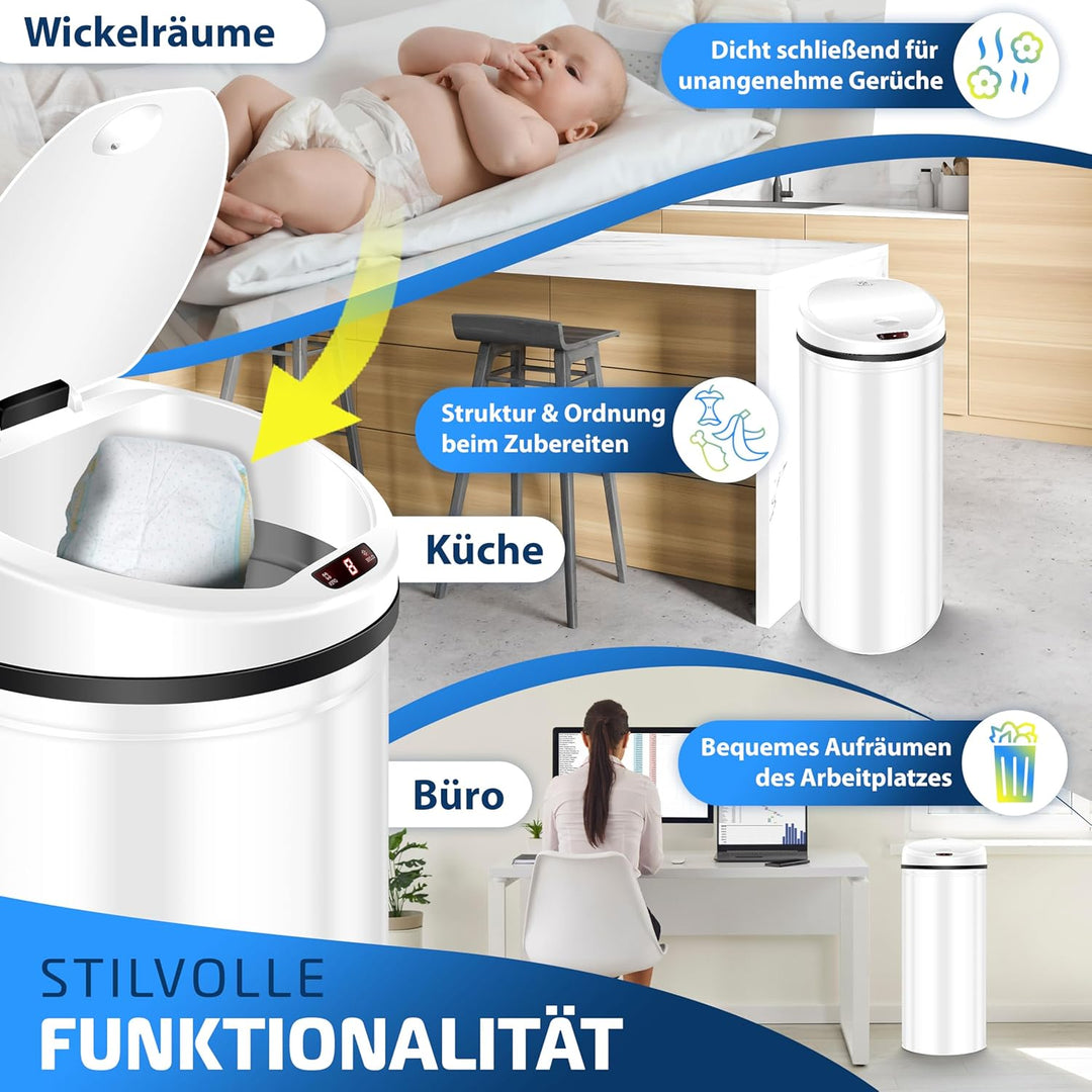 KESSER Sensor Mülleimer ✓ Automatik ✓ Abfalleimer ✓ Abfall | Edelstahl | Farbe: WEIss | Grösse: 56 L
